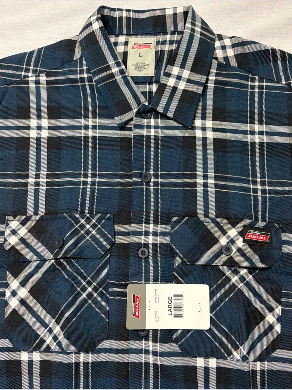 Dickies Men's Large Blue Plaid Button-Up Work Short Sleeve Shirt NWT